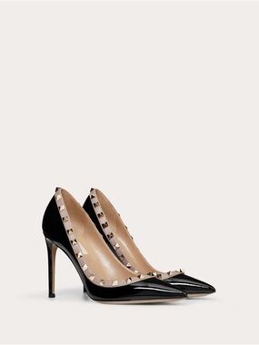 Valentino Garavani Black Patent Nude Trim Leather Rockstud Pumps - US 8.5 (39)